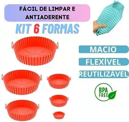 6 kit airfryer fritadeira de ar redonda capas protetoras de silicone e forno fritadeira elétrica praticidade de cozinha - PrimeImpérios