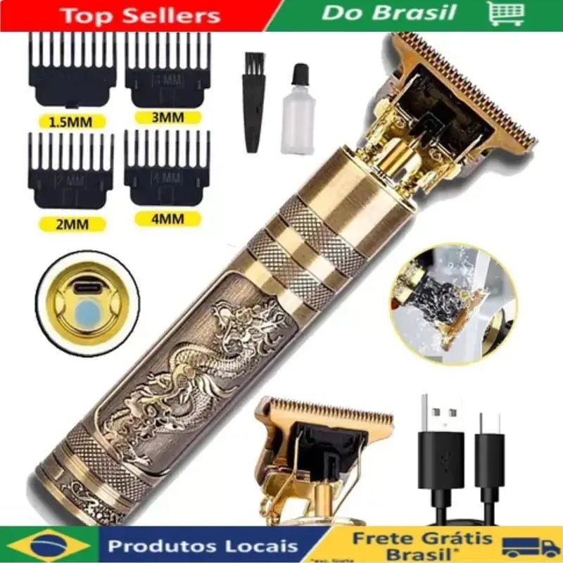 Máquina de corte de cabelo masculina com design aleatório elétrico profissional - PrimeImpérios