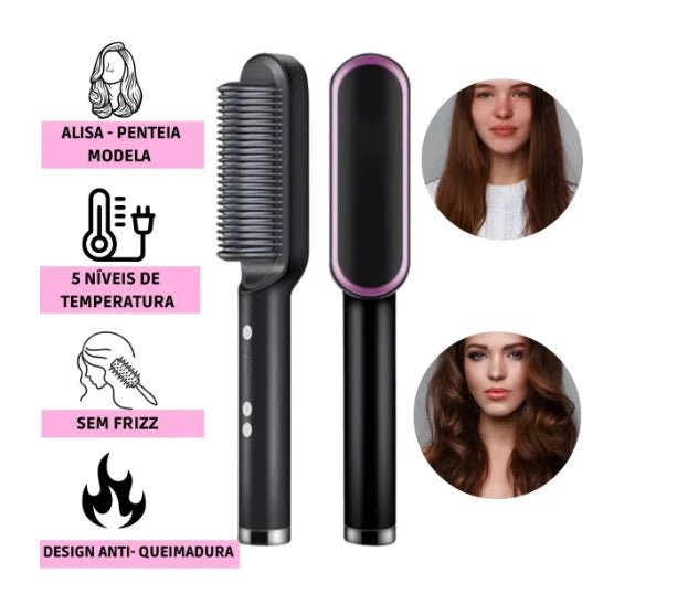 Escova De Cabelo Elétrica Pente De Aquecimento Para Alisador bivolt - PrimeImpérios