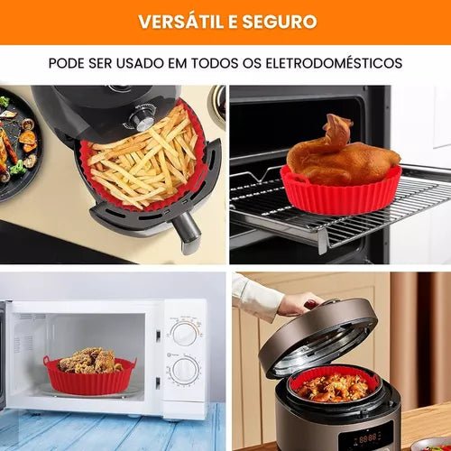 6 kit airfryer fritadeira de ar redonda capas protetoras de silicone e forno fritadeira elétrica praticidade de cozinha - PrimeImpérios