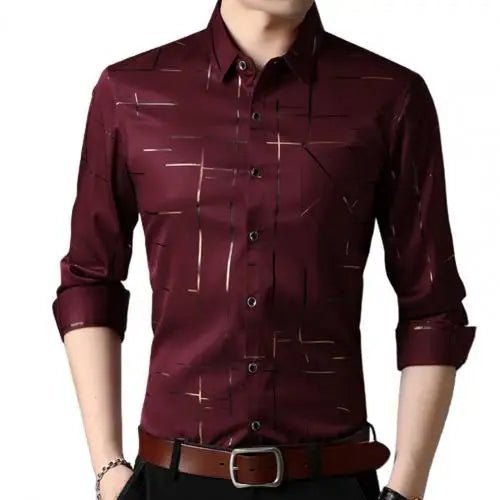 Camisas masculinas de alta qualidade manga longa magro negócios casual camisa turn down collar listras single - breasted - PrimeImpérios