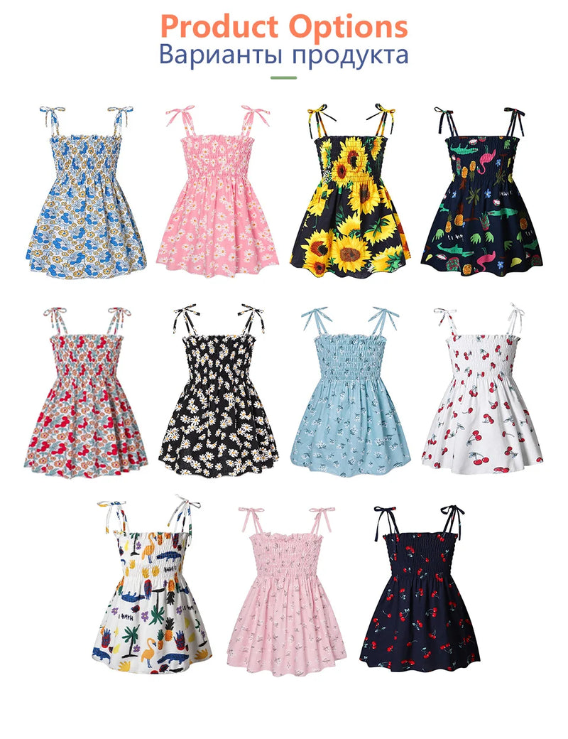 vestido infantil sem mangas para meninas, vestido de verão com estampa floral, alça de praia, vestido de princesa de algodão fino para crianças pequenas, roupas de bebê