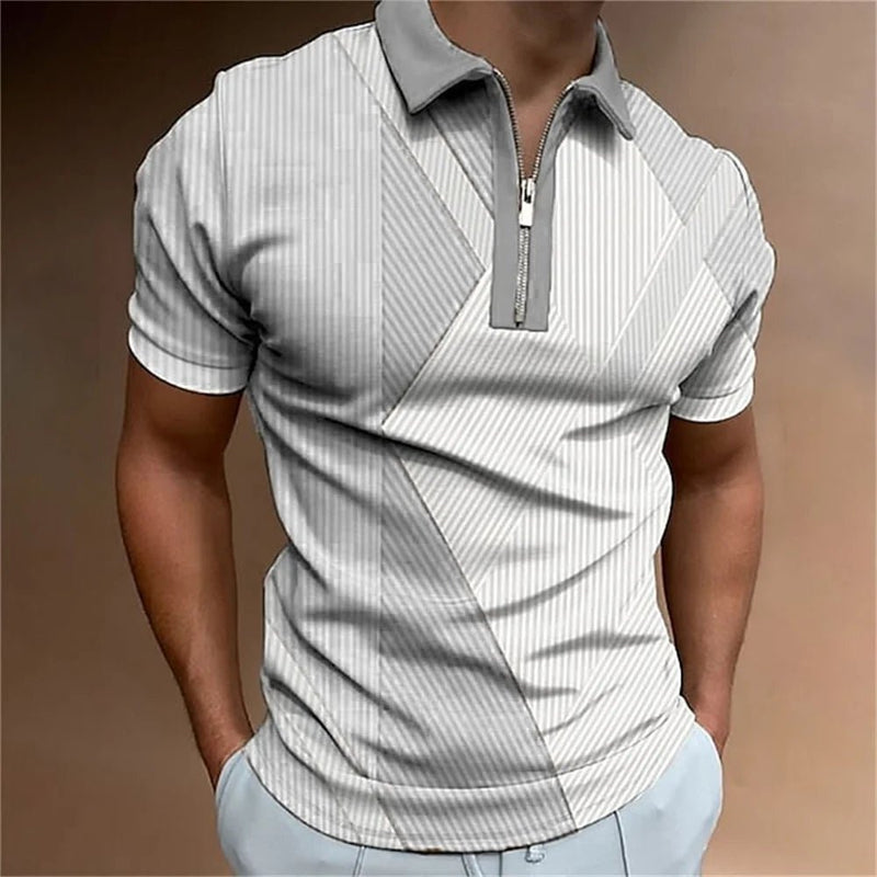 Camisa polo masculina listrada manga curta camiseta masculina respirável tops negócios gola virada para baixo streetwear marca de luxo de alta qualidade - PrimeImpérios