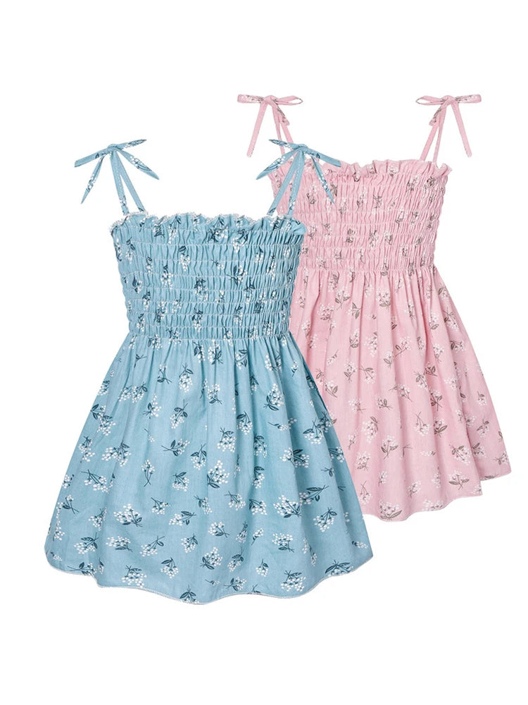 vestido infantil sem mangas para meninas, vestido de verão com estampa floral, alça de praia, vestido de princesa de algodão fino para crianças pequenas, roupas de bebê