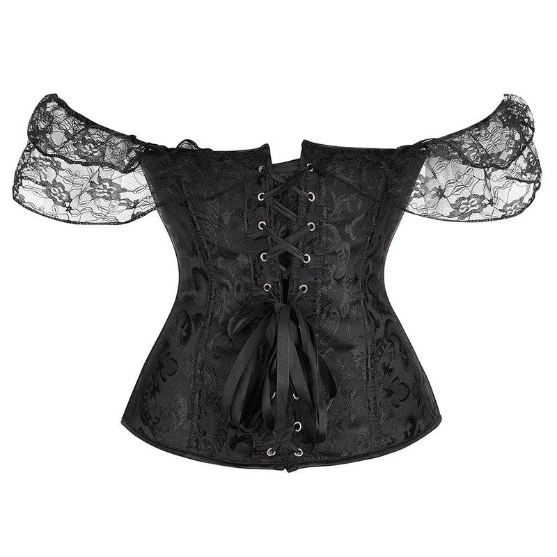 Renda Mangas Curtas Overbust Espartilho cores variadas Steampunk Cintura Bustier Top Gorset