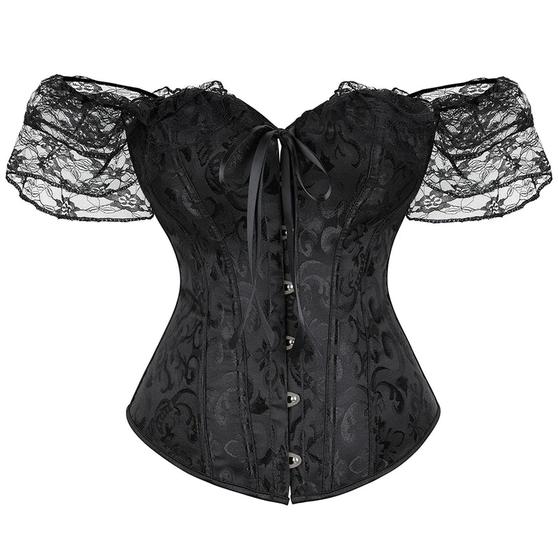 Renda Mangas Curtas Overbust Espartilho cores variadas Steampunk Cintura Bustier Top Gorset