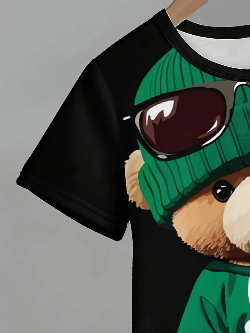 Crianças roupas 2 pçs meninos diversão dos desenhos animados urso impressão, manga curta camiseta e shorts, verão meninos ativos completo olhar elegante - PrimeImpérios