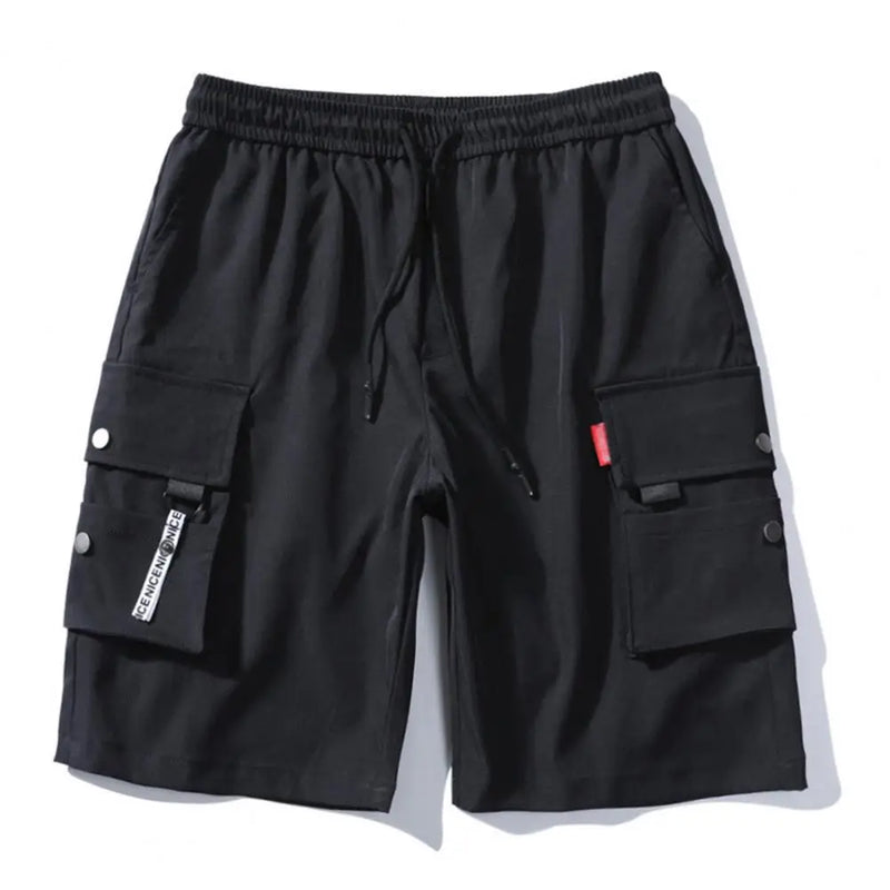 Shorts cargo masculino, cor sólida, vários bolsos, calças curtas, verão, cintura elástica, cordão cargo, shorts casuais masculinos