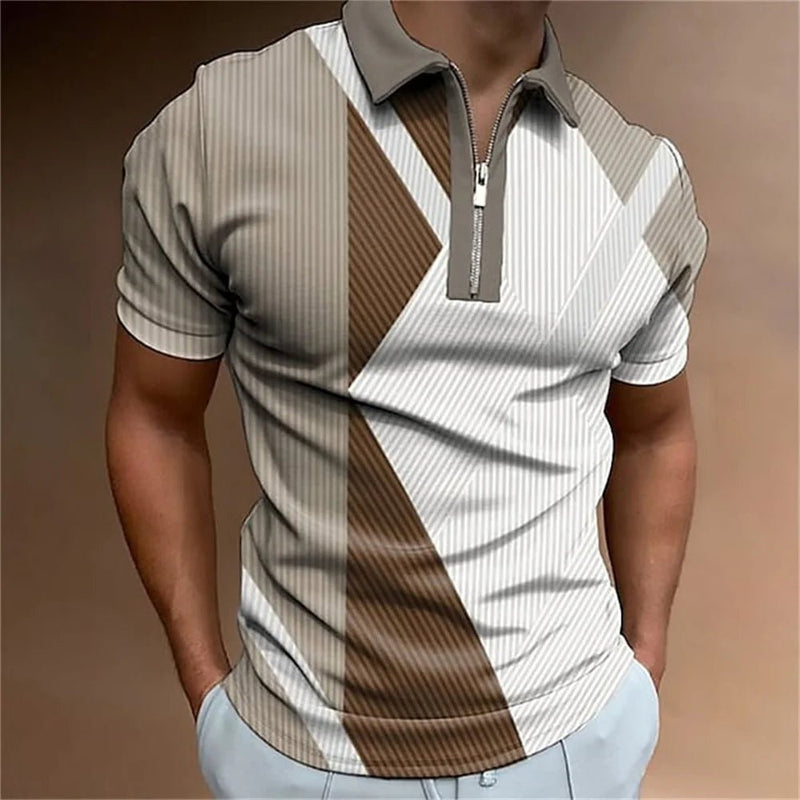 Camisa polo masculina listrada manga curta camiseta masculina respirável tops negócios gola virada para baixo streetwear marca de luxo de alta qualidade - PrimeImpérios