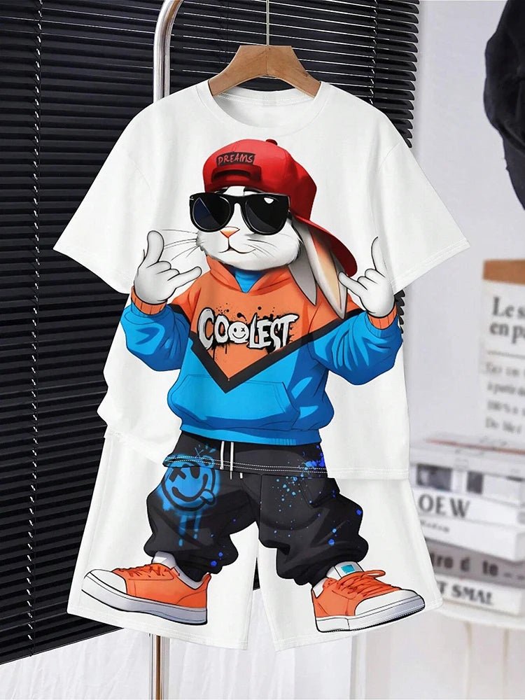 Crianças roupas 2 pçs meninos diversão dos desenhos animados urso impressão, manga curta camiseta e shorts, verão meninos ativos completo olhar elegante - PrimeImpérios