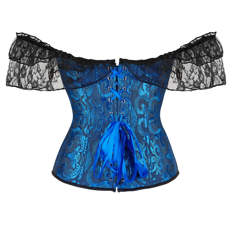 Renda Mangas Curtas Overbust Espartilho cores variadas Steampunk Cintura Bustier Top Gorset