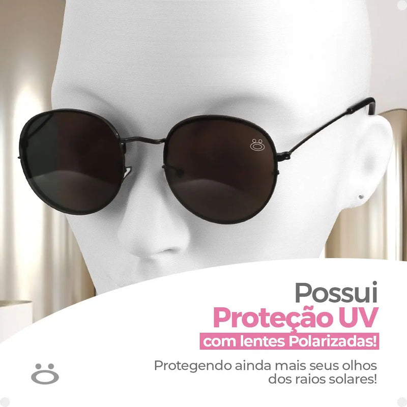 Óculos de Sol Feminino Aço Inox Preto Casual Praia + Estojo