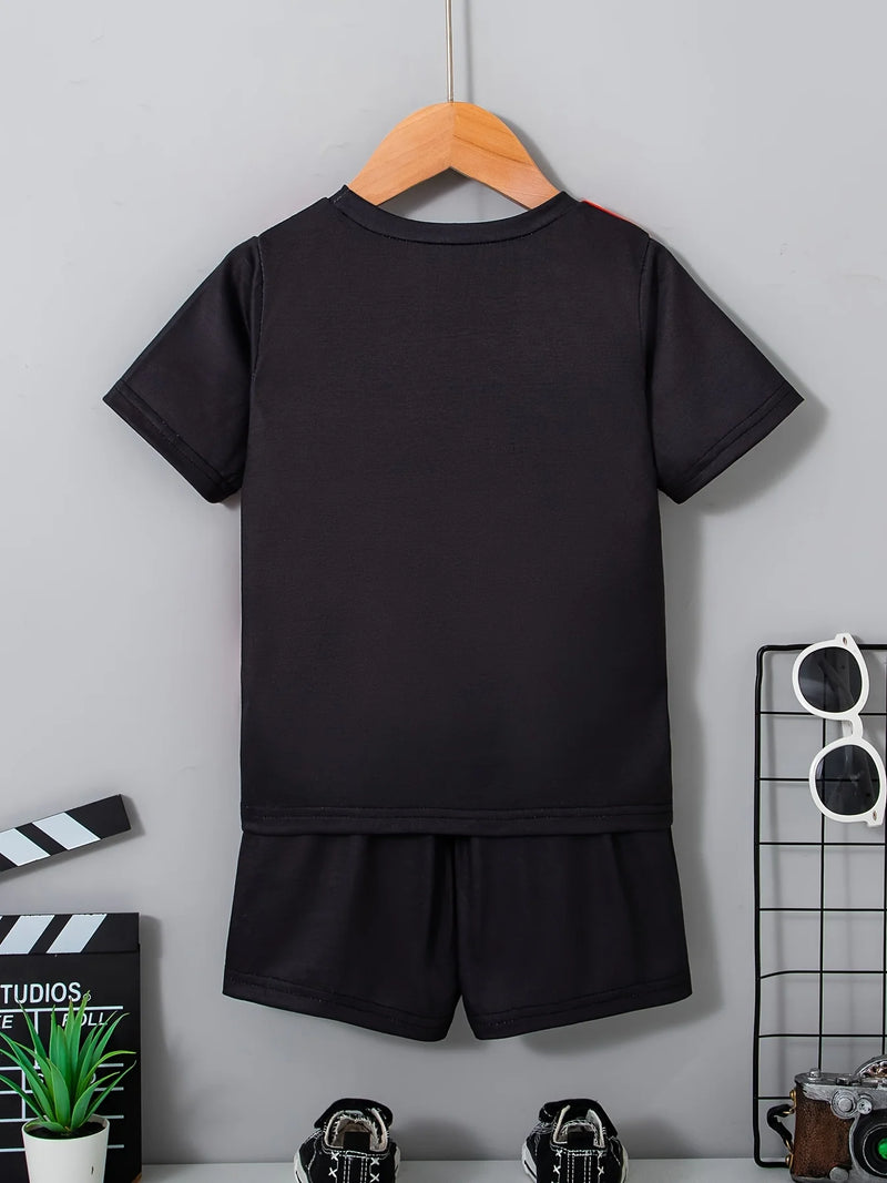 Crianças roupas 2 pçs meninos diversão dos desenhos animados urso impressão, manga curta camiseta e shorts, verão meninos ativos completo olhar elegante - PrimeImpérios