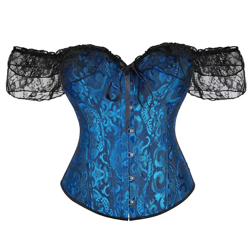 Renda Mangas Curtas Overbust Espartilho cores variadas Steampunk Cintura Bustier Top Gorset