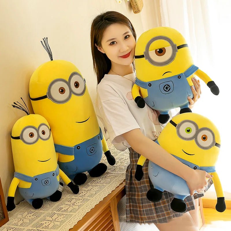 Minions brinquedos de pelúcia em jeans bonecas macias travesseiro decoração crianças presentes - PrimeImpérios