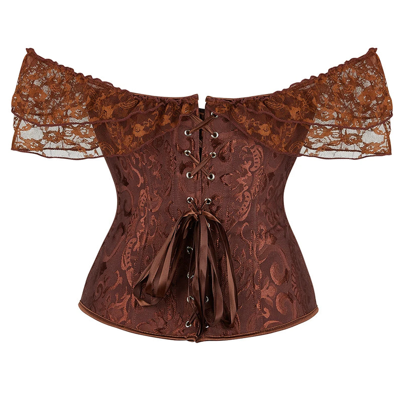 Renda Mangas Curtas Overbust Espartilho cores variadas Steampunk Cintura Bustier Top Gorset