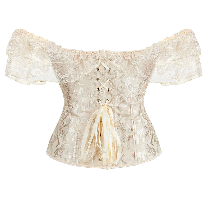 Renda Mangas Curtas Overbust Espartilho cores variadas Steampunk Cintura Bustier Top Gorset