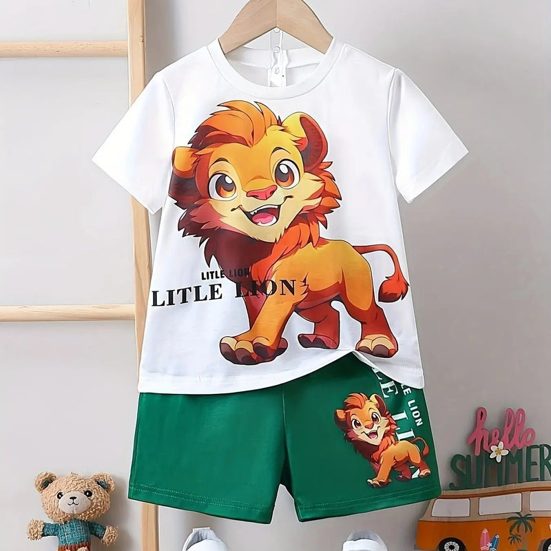 Crianças roupas 2 pçs meninos diversão dos desenhos animados urso impressão, manga curta camiseta e shorts, verão meninos ativos completo olhar elegante - PrimeImpérios