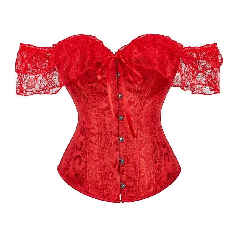 Renda Mangas Curtas Overbust Espartilho cores variadas Steampunk Cintura Bustier Top Gorset