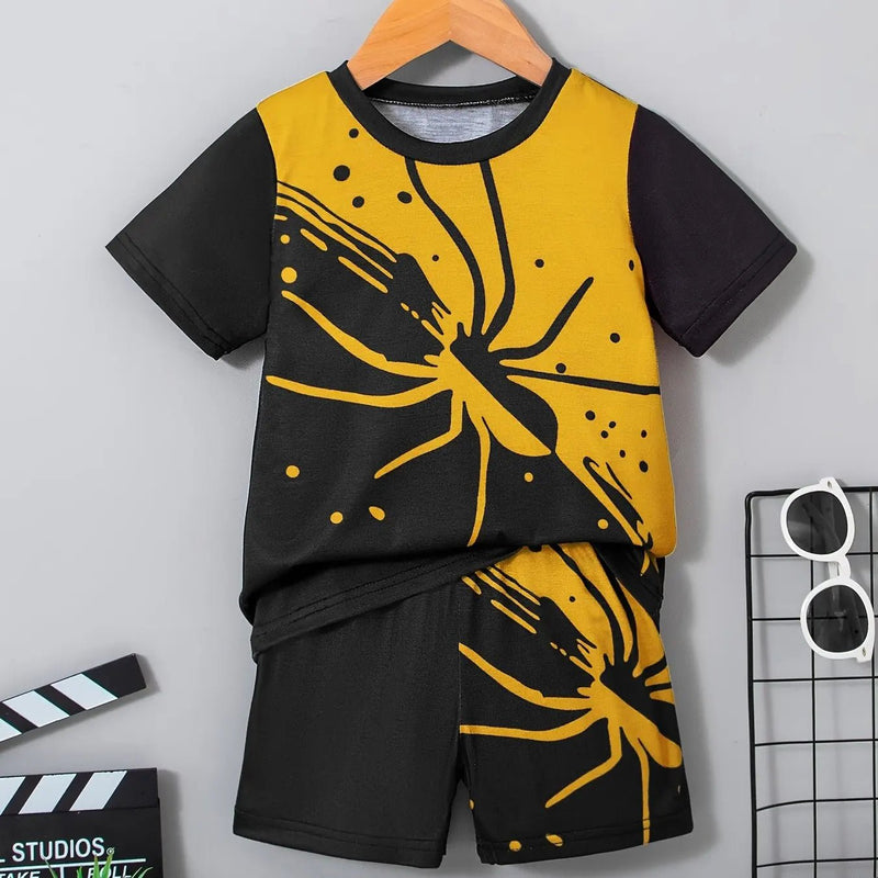 Crianças roupas 2 pçs meninos diversão dos desenhos animados urso impressão, manga curta camiseta e shorts, verão meninos ativos completo olhar elegante - PrimeImpérios