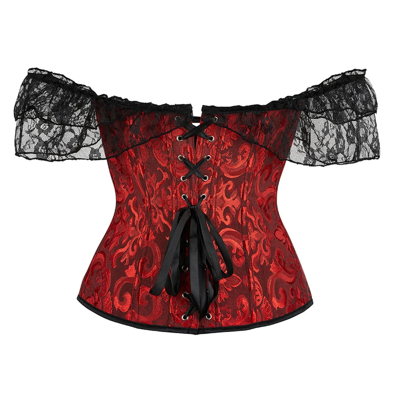 Renda Mangas Curtas Overbust Espartilho cores variadas Steampunk Cintura Bustier Top Gorset