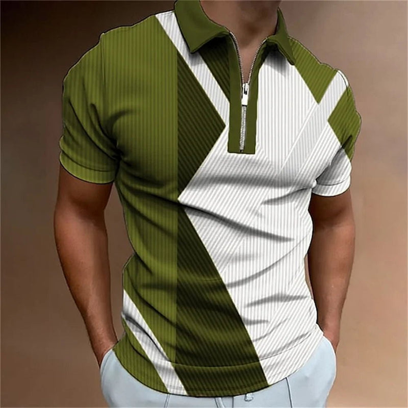 Camisa polo masculina listrada manga curta camiseta masculina respirável tops negócios gola virada para baixo streetwear marca de luxo de alta qualidade - PrimeImpérios