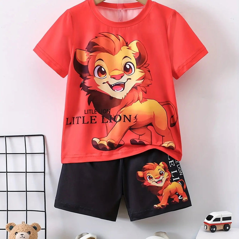 Crianças roupas 2 pçs meninos diversão dos desenhos animados urso impressão, manga curta camiseta e shorts, verão meninos ativos completo olhar elegante - PrimeImpérios