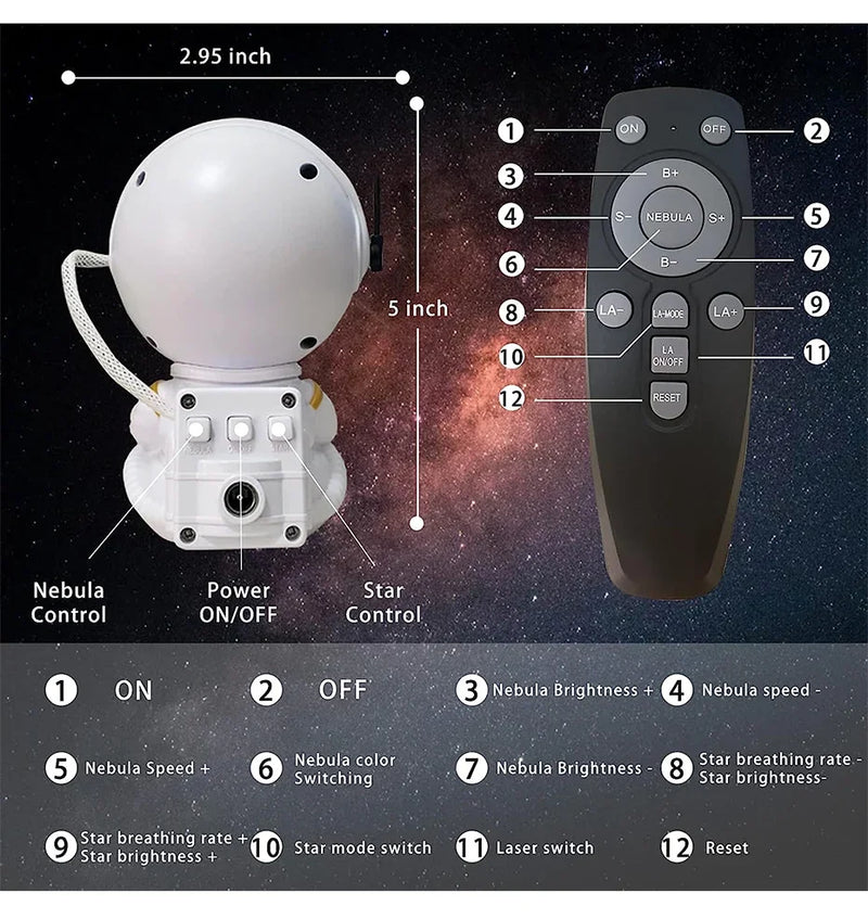 Galaxy estrela astronauta projetor led night light céu estrelado lâmpada decoração quarto decorativo para crianças presentes - PrimeImpérios