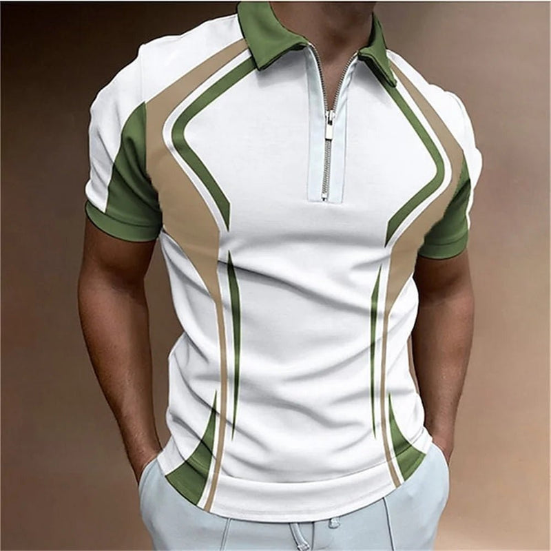 Camisa polo masculina listrada manga curta camiseta masculina respirável tops negócios gola virada para baixo streetwear marca de luxo de alta qualidade - PrimeImpérios