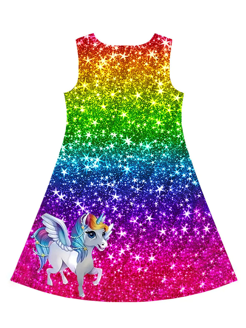 Vestido para meninas , roupas infantis casuais sem mangas com estampa 3d, vestido de princesa unicórnio para meninas de 2 a 7 anos