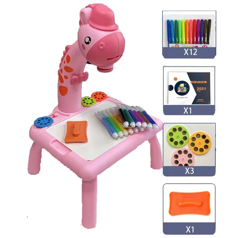 Crianças led projetor desenho mesa de brinquedo pintura conjunto mesa educacional placa ferramentas aprendizagem pintura brinquedos para crianças - PrimeImpérios