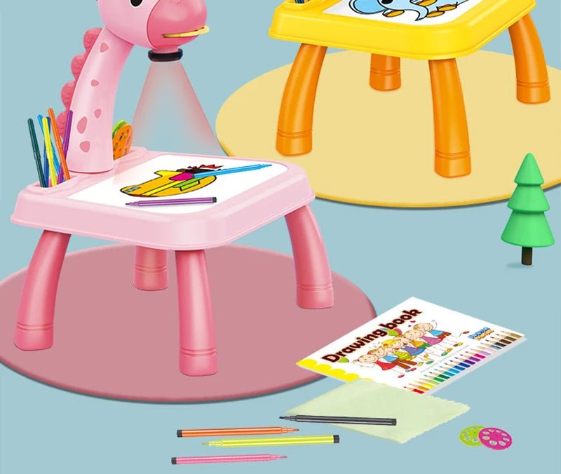 Crianças led projetor desenho mesa de brinquedo pintura conjunto mesa educacional placa ferramentas aprendizagem pintura brinquedos para crianças - PrimeImpérios