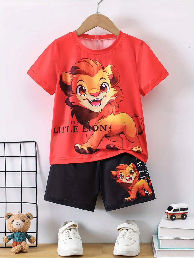 Crianças roupas 2 pçs meninos diversão dos desenhos animados urso impressão, manga curta camiseta e shorts, verão meninos ativos completo olhar elegante - PrimeImpérios