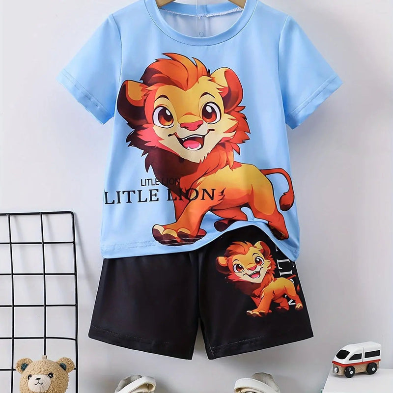 Crianças roupas 2 pçs meninos diversão dos desenhos animados urso impressão, manga curta camiseta e shorts, verão meninos ativos completo olhar elegante - PrimeImpérios