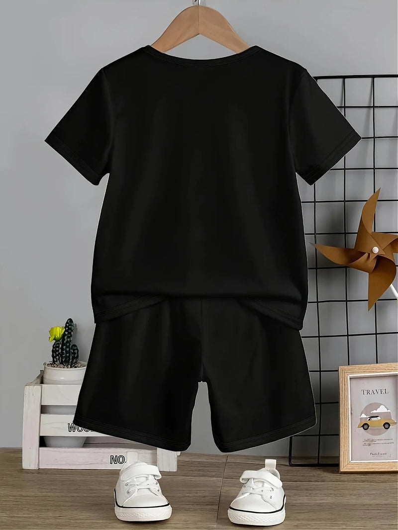 Crianças roupas 2 pçs meninos diversão dos desenhos animados urso impressão, manga curta camiseta e shorts, verão meninos ativos completo olhar elegante - PrimeImpérios