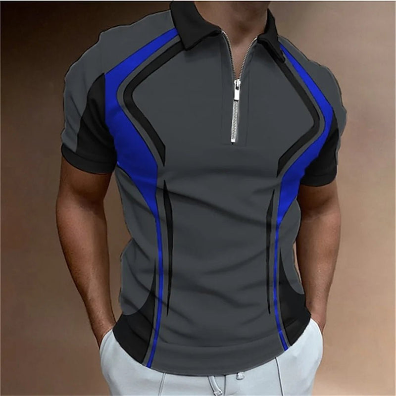 Camisa polo masculina listrada manga curta camiseta masculina respirável tops negócios gola virada para baixo streetwear marca de luxo de alta qualidade - PrimeImpérios