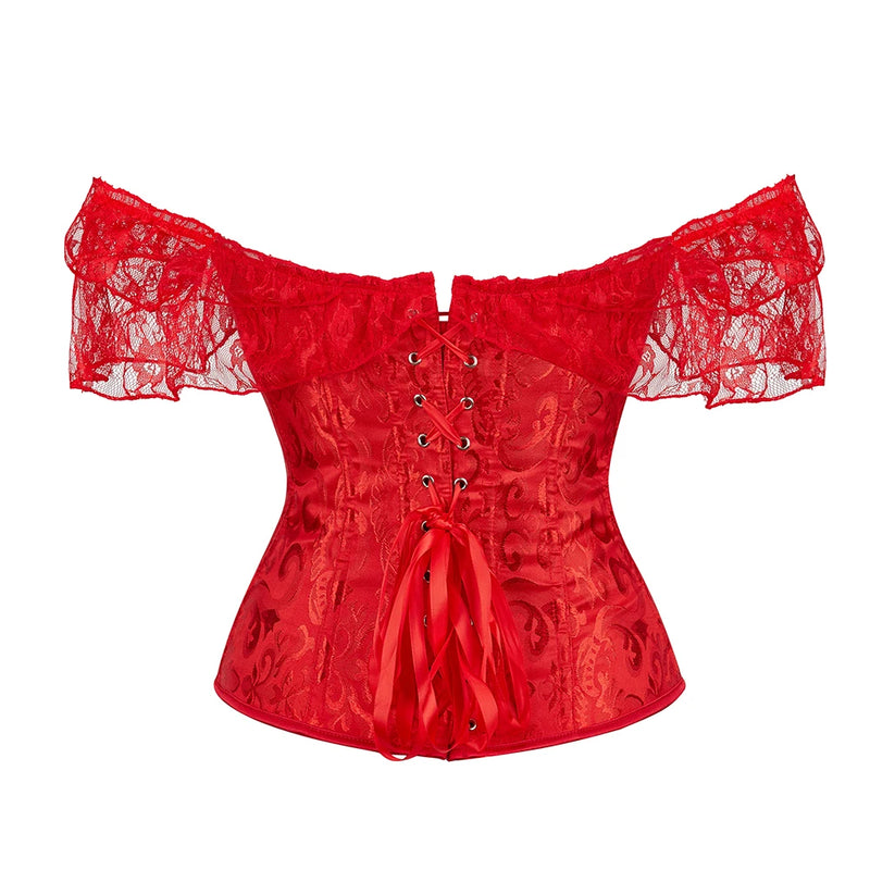 Renda Mangas Curtas Overbust Espartilho cores variadas Steampunk Cintura Bustier Top Gorset