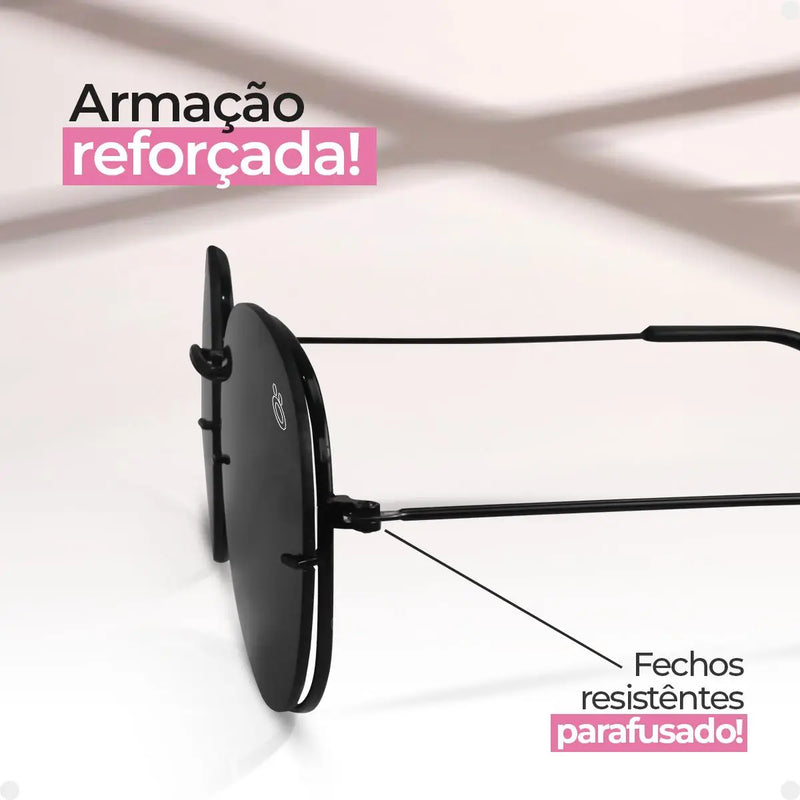 Óculos de Sol Feminino Aço Inox Preto Casual Praia + Estojo