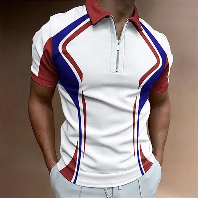 Camisa polo masculina listrada manga curta camiseta masculina respirável tops negócios gola virada para baixo streetwear marca de luxo de alta qualidade - PrimeImpérios