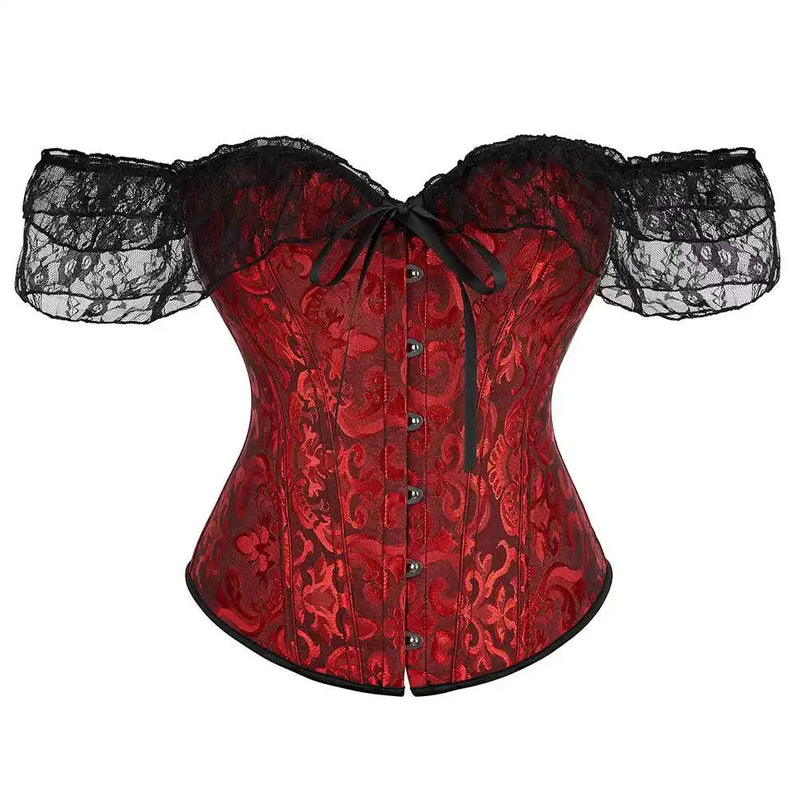 Renda Mangas Curtas Overbust Espartilho cores variadas Steampunk Cintura Bustier Top Gorset