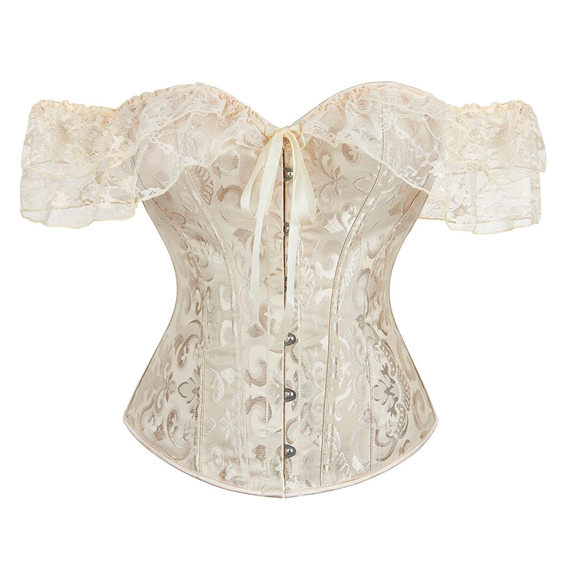 Renda Mangas Curtas Overbust Espartilho cores variadas Steampunk Cintura Bustier Top Gorset