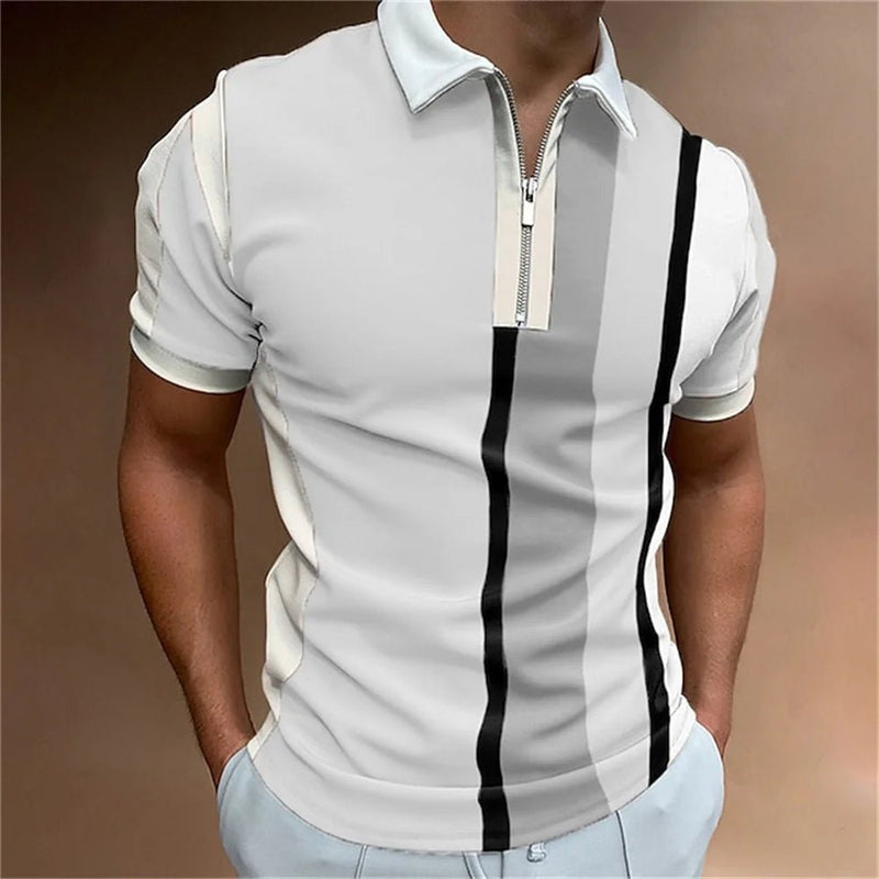 Camisa polo masculina listrada manga curta camiseta masculina respirável tops negócios gola virada para baixo streetwear marca de luxo de alta qualidade - PrimeImpérios