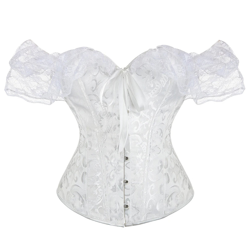 Renda Mangas Curtas Overbust Espartilho cores variadas Steampunk Cintura Bustier Top Gorset