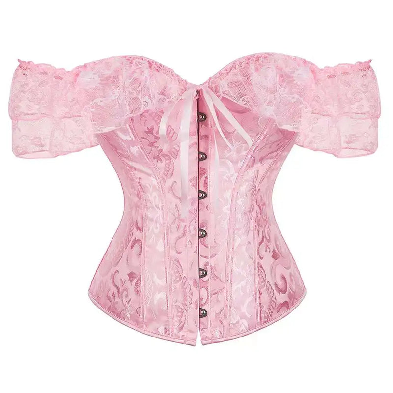 Renda Mangas Curtas Overbust Espartilho cores variadas Steampunk Cintura Bustier Top Gorset