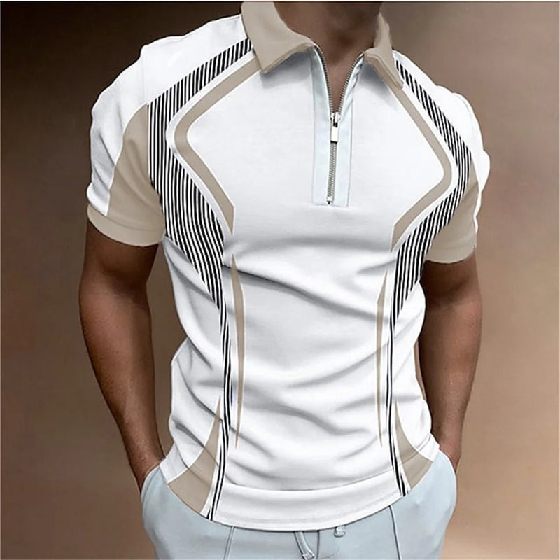 Camisa polo masculina listrada manga curta camiseta masculina respirável tops negócios gola virada para baixo streetwear marca de luxo de alta qualidade - PrimeImpérios